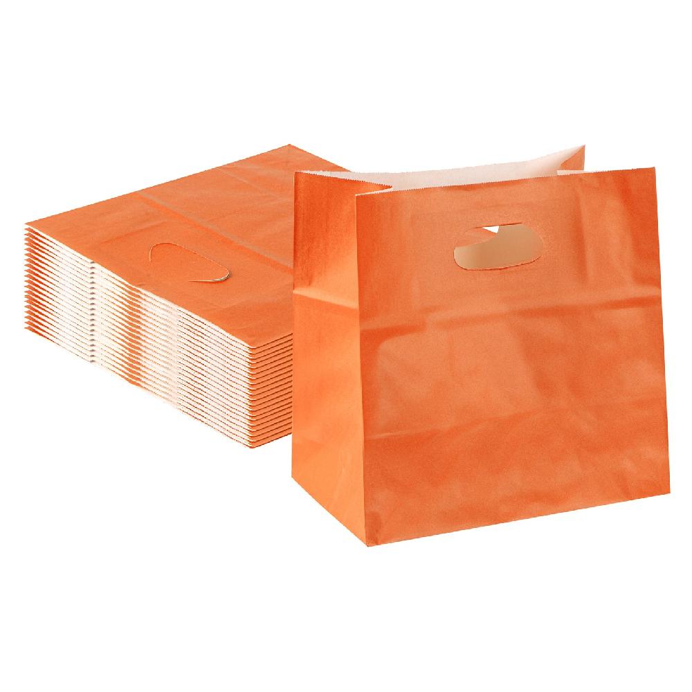 restaurantware Bag Tek Rectangle Tangerine Orange Paper Take Out Bag - with Handles - 11" x 7" x 11" - 100 count box