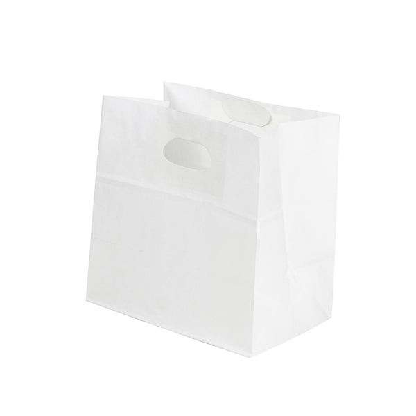 Restaurantware Bag Tek Rectangle White Paper Take Out Bag - With Handles - 11" X 7" X 11" - 100 Count Box