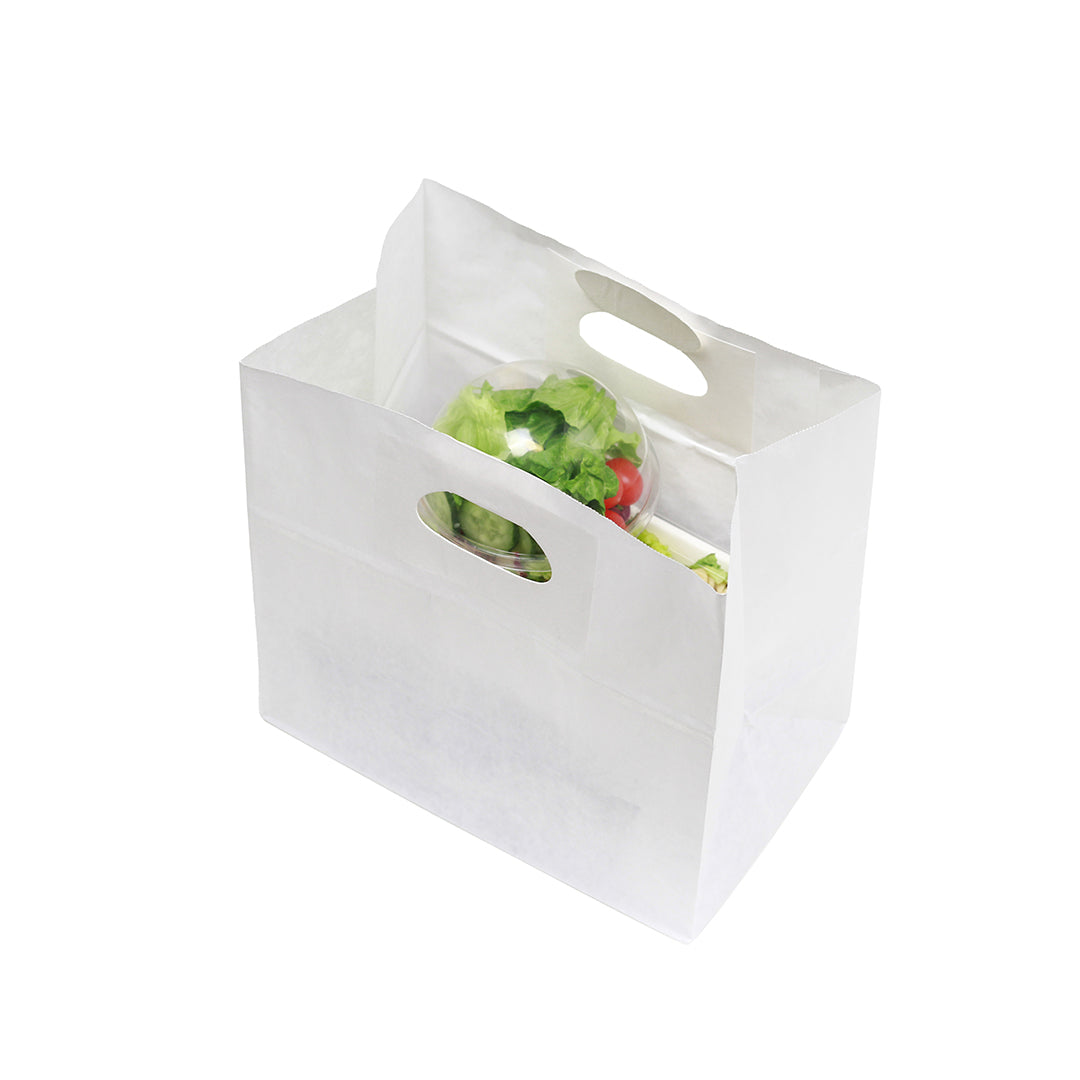 restaurantware Bag Tek Rectangle White Paper Take Out Bag - with Handles - 11" x 7" x 11" - 100 count box