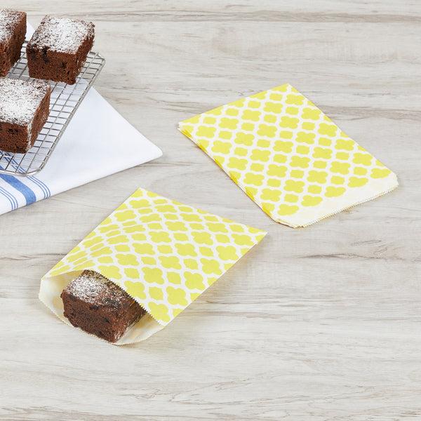 Restaurantware Bag Tek Rectangle Yellow Paper Bag - Asian Monogram - 7" X 5" - 100 Count Box