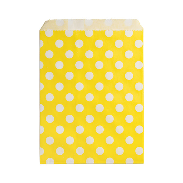 Restaurantware Bag Tek Rectangle Yellow Paper Bag - Polka Dots - 7" X 5" - 100 Count Box