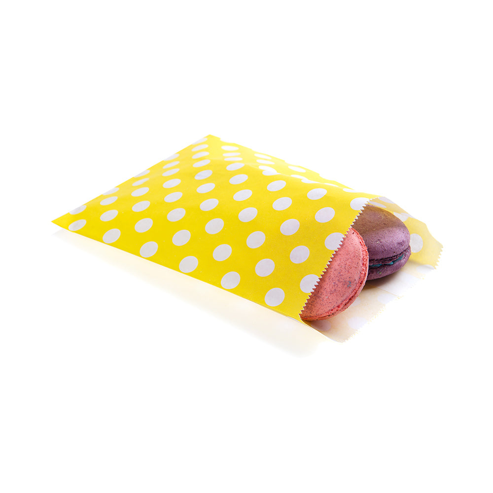 restaurantware Bag Tek Rectangle Yellow Paper Bag - Polka Dots - 7" x 5" - 100 count box
