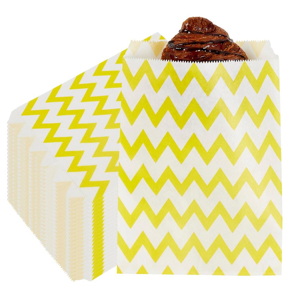 restaurantware Bag Tek Rectangle Yellow Paper Bag - Zig Zags - 7" x 5" - 100 count box