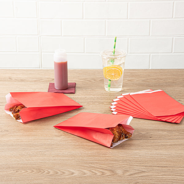 Restaurantware Bag Tek Red Paper French Fry / Snack Bag - 5" X 3" X 8 3/4" - 100 Count Box