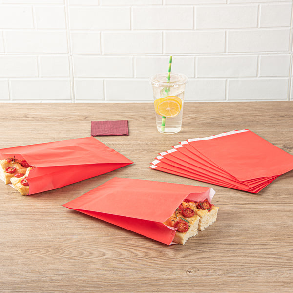 Restaurantware Bag Tek Red Paper French Fry / Snack Bag - 7" X 3" X 11" - 100 Count Box