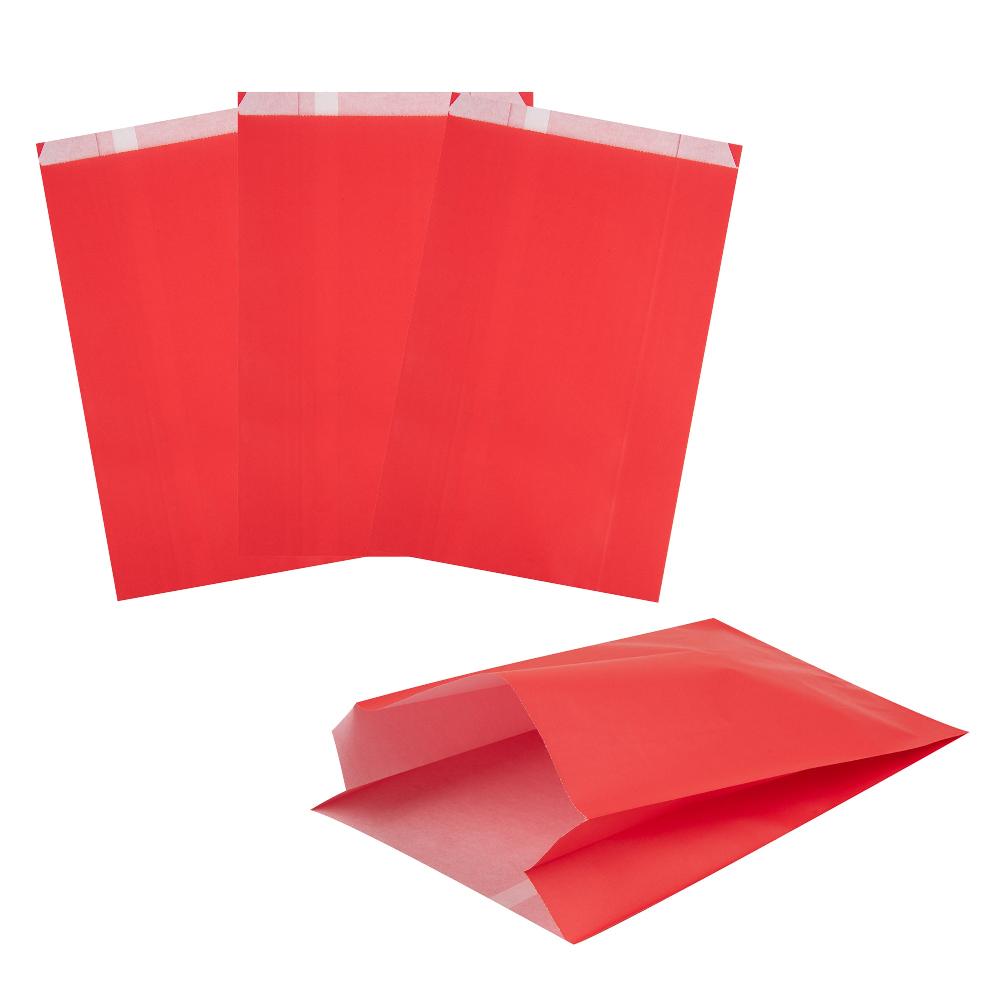 restaurantware Bag Tek Red Paper French Fry / Snack Bag - 7" x 3" x 11" - 100 count box