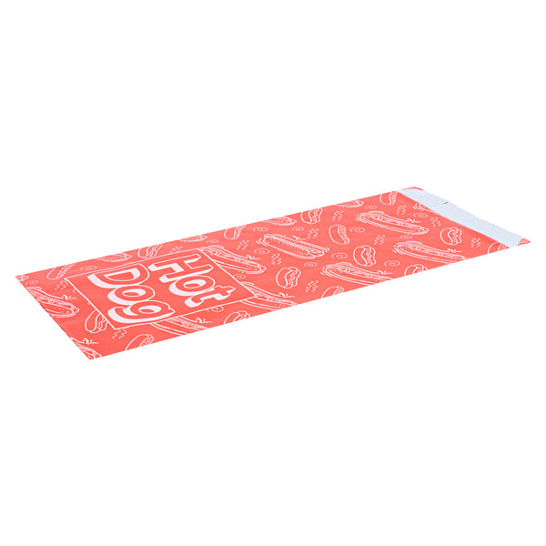 Restaurantware Bag Tek Red Paper Printed Hot Dog Foil Bag - 1/2 Gallon - 4 1/4" X 6 1/2" X 14 1/2" - 100 Count Box
