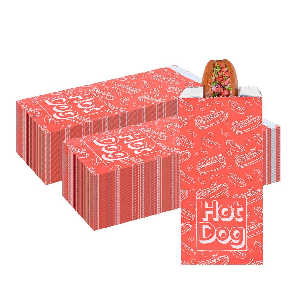 restaurantware Bag Tek Red Paper Printed Hot Dog Foil Bag - 1/2 Gallon - 4 1/4" x 6 1/2" x 14 1/2" - 100 count box