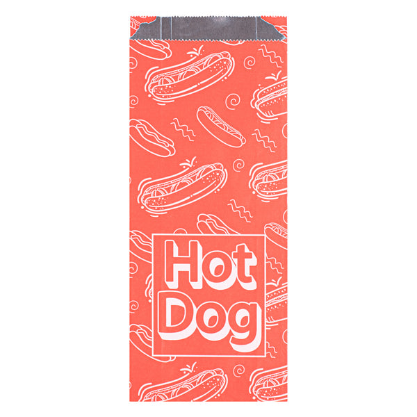 Restaurantware Bag Tek Red Paper Printed Hot Dog Foil Bag - Pint Size - 4 1/2" X 2" X 11 1/2" - 100 Count Box