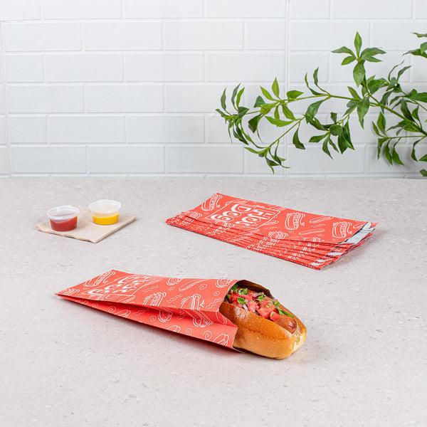 Restaurantware Bag Tek Red Paper Printed Hot Dog Foil Bag - Pint Size - 4 1/2" X 2" X 11 1/2" - 100 Count Box
