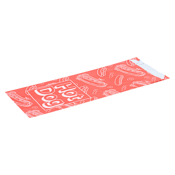 Restaurantware Bag Tek Red Paper Printed Hot Dog Foil Bag - Pint Size - 4 1/2" X 2" X 11 1/2" - 100 Count Box