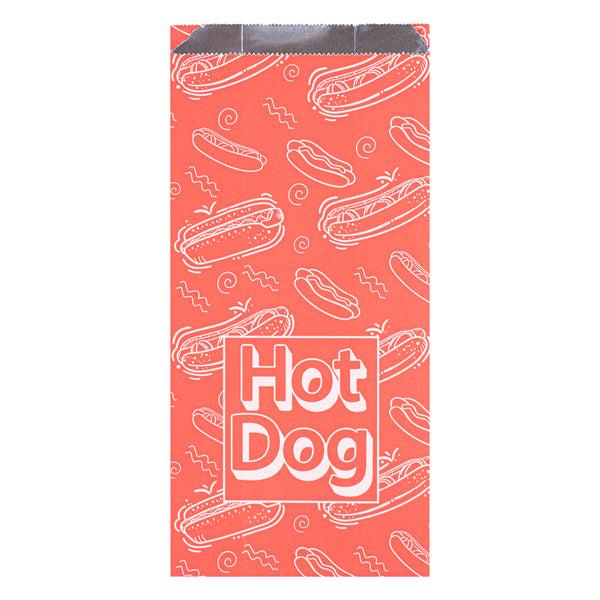 Restaurantware Bag Tek Red Paper Printed Hot Dog Foil Bag - Qt. Size - 5 1/2" X 3 1/4" X 12" - 100 Count Box