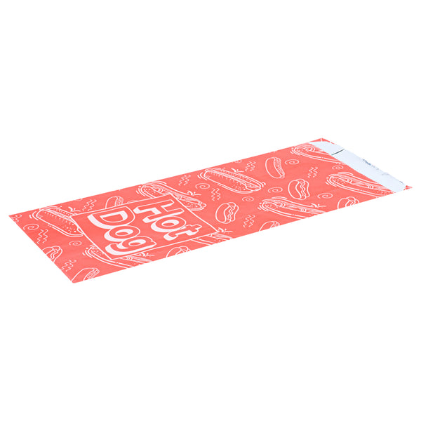 Restaurantware Bag Tek Red Paper Printed Hot Dog Foil Bag - Qt. Size - 5 1/2" X 3 1/4" X 12" - 100 Count Box