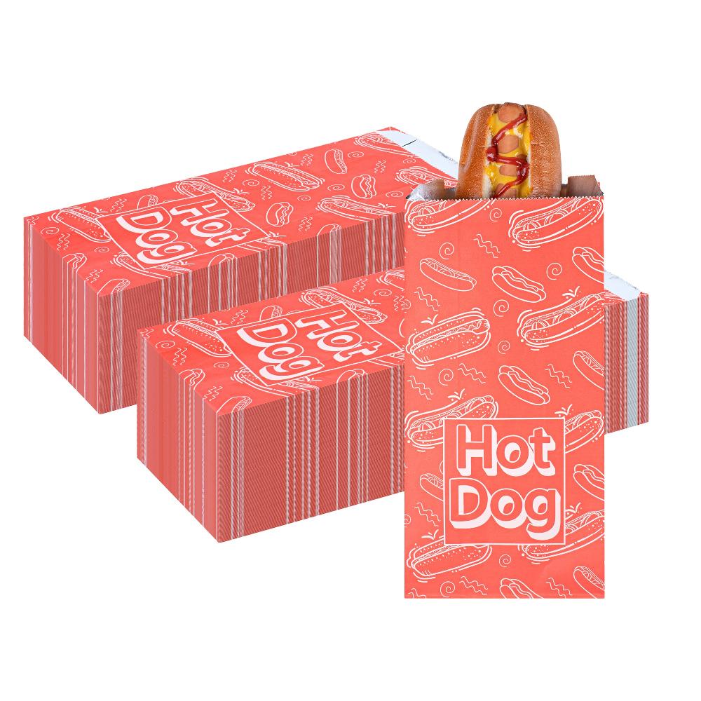 restaurantware Bag Tek Red Paper Printed Hot Dog Foil Bag - Qt. Size - 5 1/2" x 3 1/4" x 12" - 100 count box