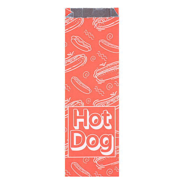 Restaurantware Bag Tek Red Paper Printed Large Hot Dog Foil Bag - 3 3/4" X 1 1/4" X 12" - 100 Count Box