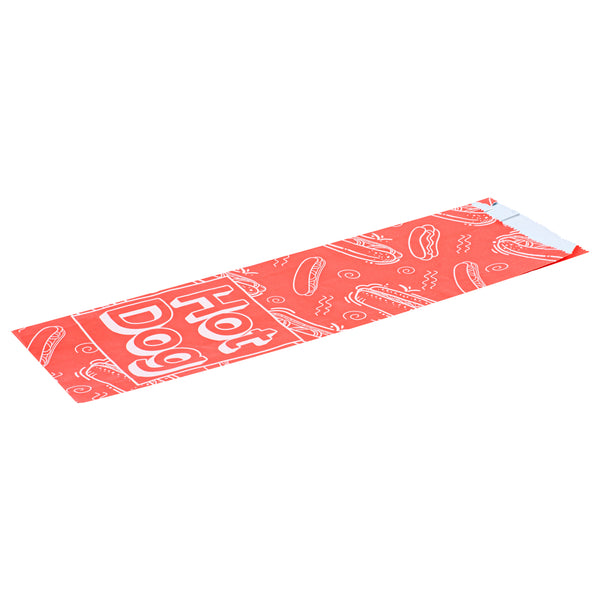 Restaurantware Bag Tek Red Paper Printed Large Hot Dog Foil Bag - 3 3/4" X 1 1/4" X 12" - 100 Count Box