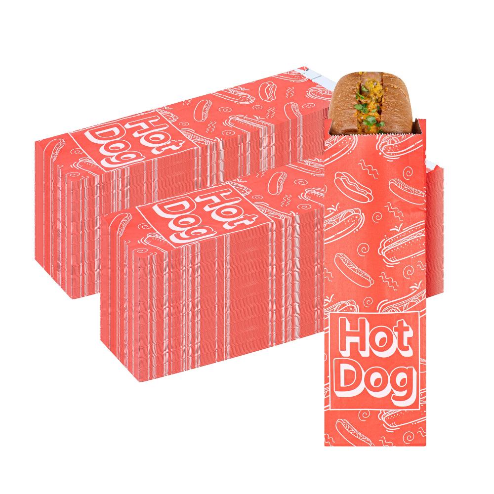 restaurantware Bag Tek Red Paper Printed Large Hot Dog Foil Bag - 3 3/4" x 1 1/4" x 12" - 100 count box