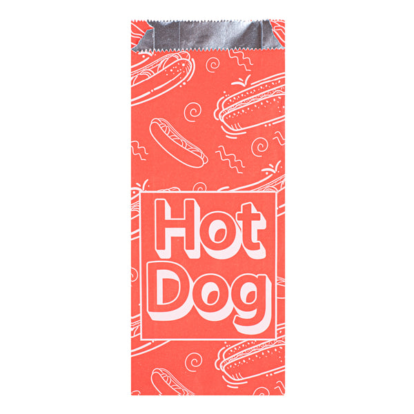 Restaurantware Bag Tek Red Paper Printed Small Hot Dog Foil Bag - 3 3/4" X 1 1/4" X 9" - 100 Count Box