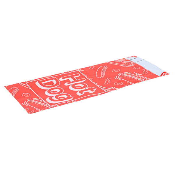 Restaurantware Bag Tek Red Paper Printed Small Hot Dog Foil Bag - 3 3/4" X 1 1/4" X 9" - 100 Count Box