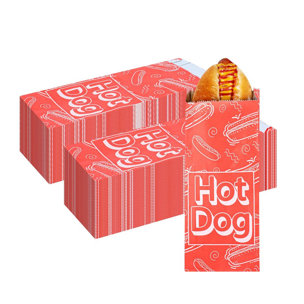 restaurantware Bag Tek Red Paper Printed Small Hot Dog Foil Bag - 3 3/4" x 1 1/4" x 9" - 100 count box