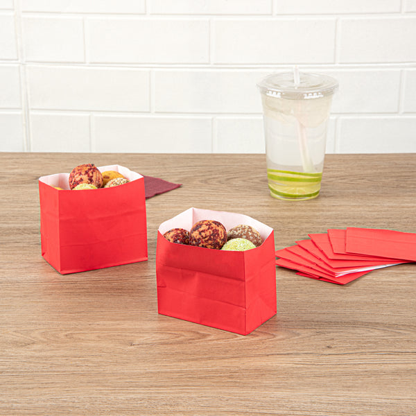 Restaurantware Bag Tek Red Paper Small Snack Bag - 3 3/4" X 2 1/4" X 3 3/4" - 100 Count Box