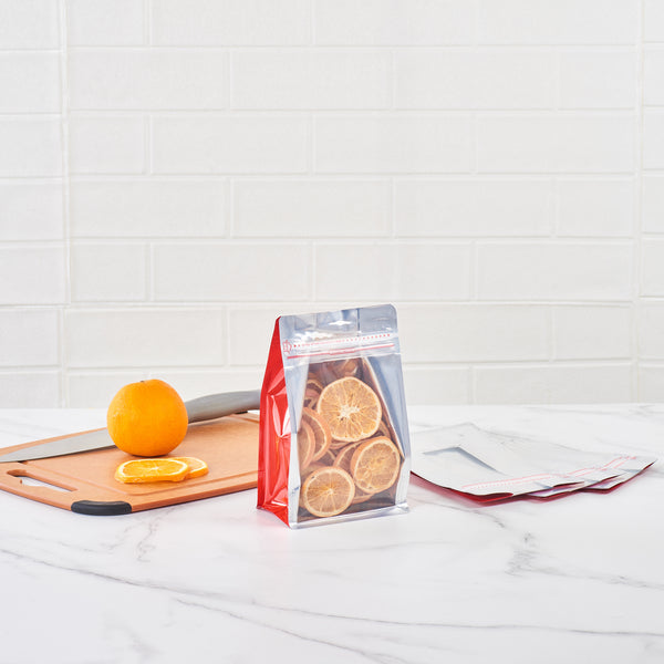 Restaurantware Bag Tek Red Plastic Medium Snack Bag - Double Seal Rip Lock Heat Sealable - 8" X 5" X 3 1/4" - 100 Count Box