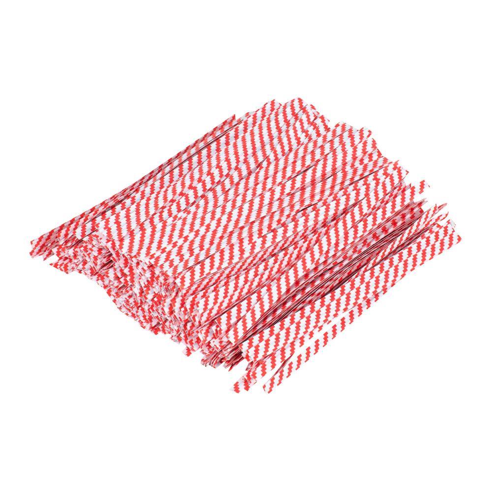 restaurantware Bag Tek Red Stripe Paper Twist Tie / Bag Tie - Laminated - 4" - 50000 count box