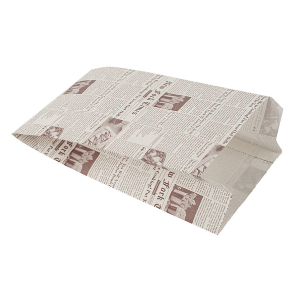 Restaurantware Bag Tek Sepia Newsprint Paper French Fry / Snack Bag - 5" X 3" X 8 3/4" - 100 Count Box