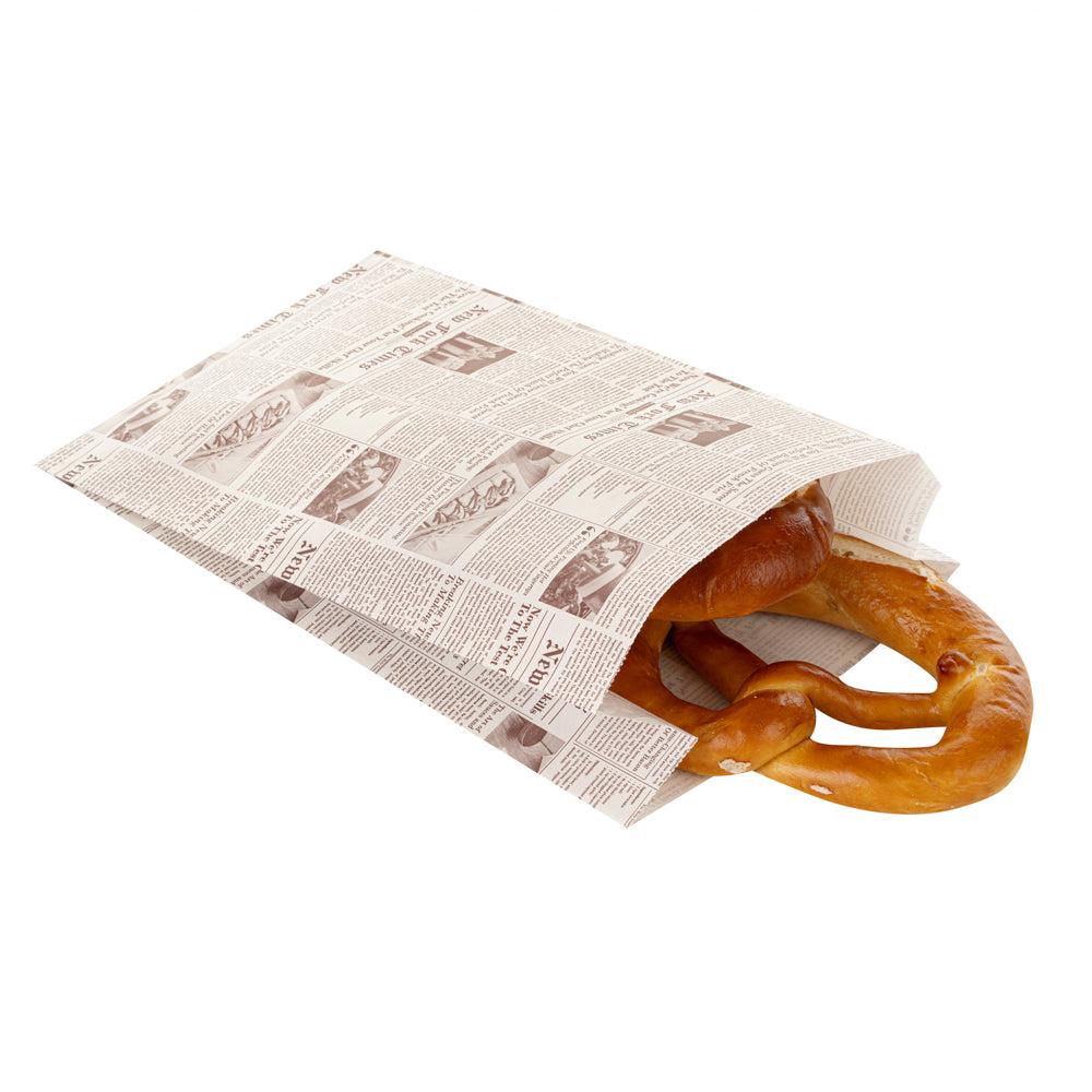 restaurantware Bag Tek Sepia Newsprint Paper French Fry / Snack Bag - 7" x 3" x 11" - 100 count box
