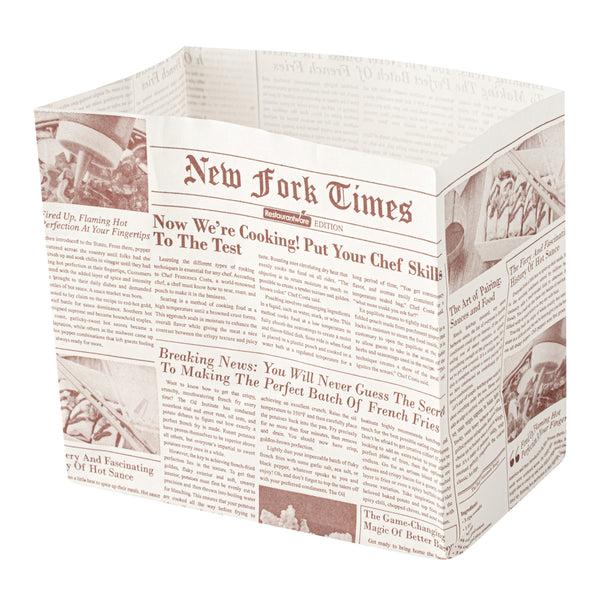 Restaurantware Bag Tek Sepia Newsprint Paper Large Snack Bag - 4 1/4" X 2 1/2" X 3 3/4" - 100 Count Box