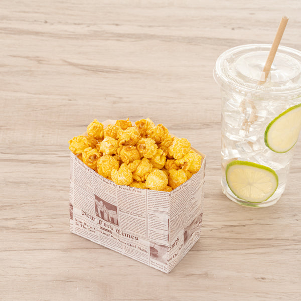 Restaurantware Bag Tek Sepia Newsprint Paper Large Snack Bag - 4 1/4" X 2 1/2" X 3 3/4" - 100 Count Box