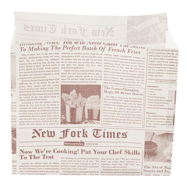 Restaurantware Bag Tek Sepia Newsprint Paper Large Snack Bag - 4 1/4" X 2 1/2" X 3 3/4" - 100 Count Box