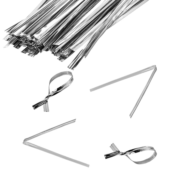 Restaurantware Bag Tek Silver Metallic Twist Tie / Bag Tie - 4" - 500 Count Box