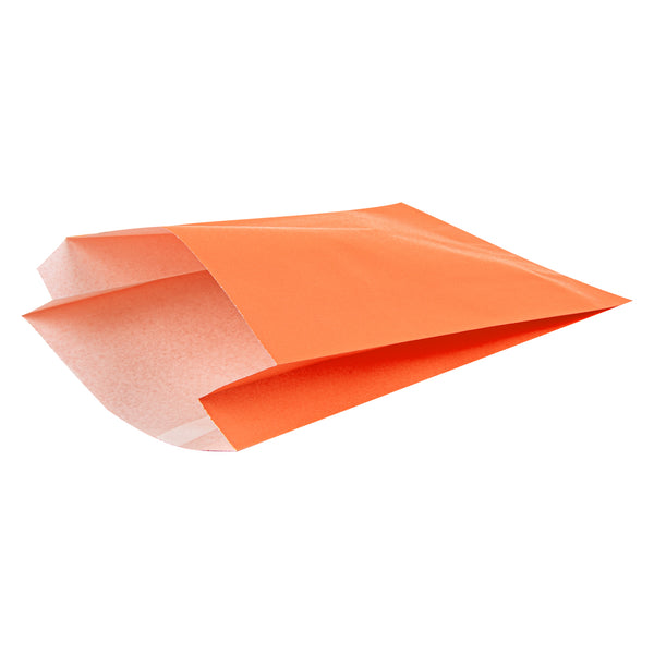 Restaurantware Bag Tek Tangerine Orange Paper French Fry / Snack Bag - 4 1/4" X 1 1/2" X 6 1/4" - 100 Count Box