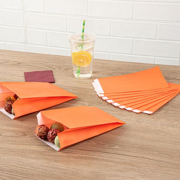 Restaurantware Bag Tek Tangerine Orange Paper French Fry / Snack Bag - 5" X 3" X 8 3/4" - 100 Count Box
