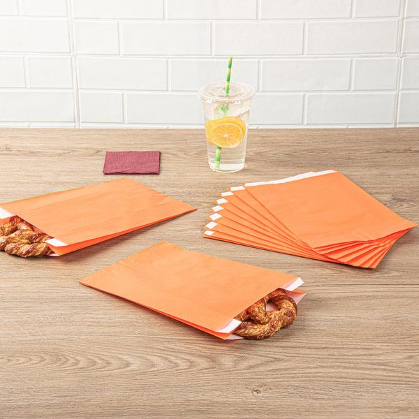Restaurantware Bag Tek Tangerine Orange Paper French Fry / Snack Bag - 7" X 3" X 11" - 100 Count Box