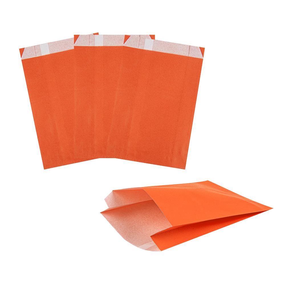 restaurantware Bag Tek Tangerine Orange Paper French Fry / Snack Bag - 4 1/4" x 1 1/2" x 6 1/4" - 100 count box