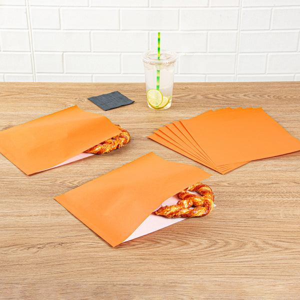 Restaurantware Bag Tek Tangerine Orange Paper Large Double Open Bag - Greaseproof - 10" X 9" - 100 Count Box