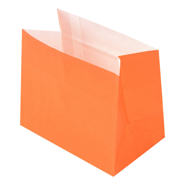 Restaurantware Bag Tek Tangerine Orange Paper Large Snack Bag - 4 1/4" X 2 1/2" X 3 3/4" - 100 Count Box