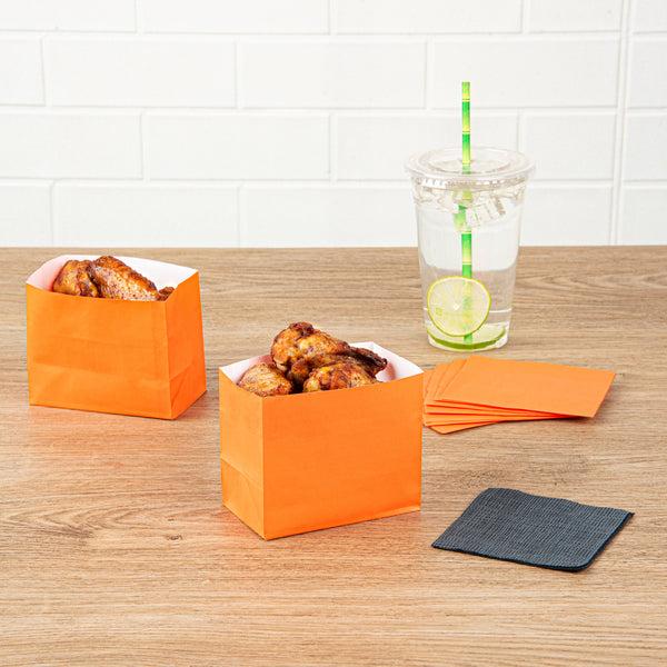 Restaurantware Bag Tek Tangerine Orange Paper Large Snack Bag - 4 1/4" X 2 1/2" X 3 3/4" - 100 Count Box