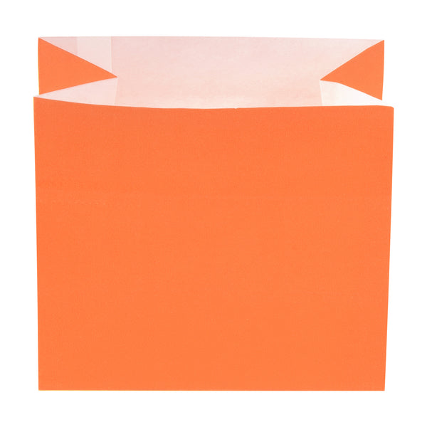 Restaurantware Bag Tek Tangerine Orange Paper Large Snack Bag - 4 1/4" X 2 1/2" X 3 3/4" - 100 Count Box