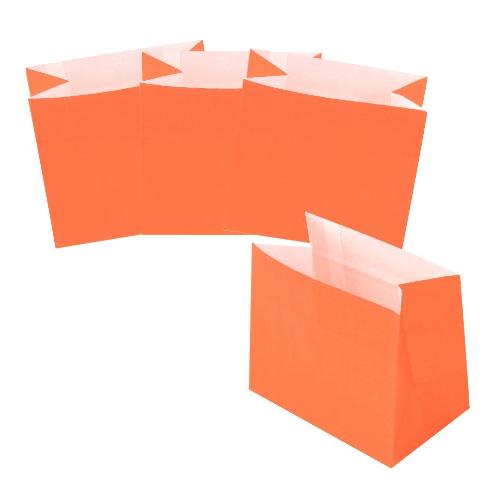 restaurantware Bag Tek Tangerine Orange Paper Large Snack Bag - 4 1/4" x 2 1/2" x 3 3/4" - 100 count box restaurantware Bag Tek Tangerine Orange Paper Large Snack Bag - 4 1/4" x 2 1/2" x 3 3/4" - 100 count box