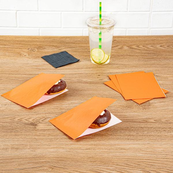 Restaurantware Bag Tek Tangerine Orange Paper Small Double Open Bag - Greaseproof - 6 1/4" X 4 3/4" - 100 Count Box
