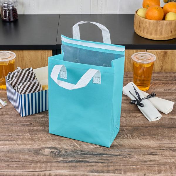 Restaurantware Bag Tek Teal Insulated Take Out Bag - Tamper-Evident - 8 1/4" X 4 1/4" X 10 3/4" - 100 Count Box