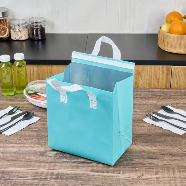 Restaurantware Bag Tek Teal Insulated Take Out Bag - Tamper-Evident - 9 1/2" X 6" X 10 1/4" - 100 Count Box
