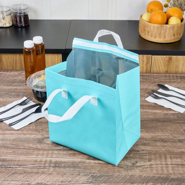 Restaurantware Bag Tek Teal Insulated Take Out Bag - Tamper-Evident - 10 1/4" X 6 3/4" X 11" - 100 Count Box