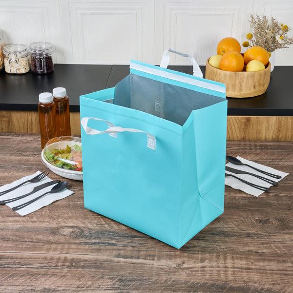 Restaurantware Bag Tek Teal Insulated Take Out Bag - Tamper-Evident - 11 3/4" X 7 3/4" X 12 1/2" - 100 Count Box