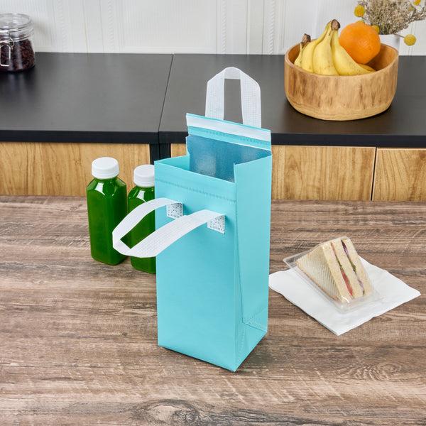 Restaurantware Bag Tek Teal Insulated Take Out Bag - Tamper-Evident - 4 3/4" X 4" X 11" - 100 Count Box