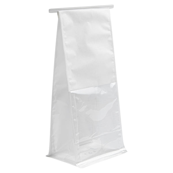 Restaurantware Bag Tek White Cotton Paper Tin Tie Bag - With Clear Window - 5" X 4" X 11 1/4" - 100 Count Box