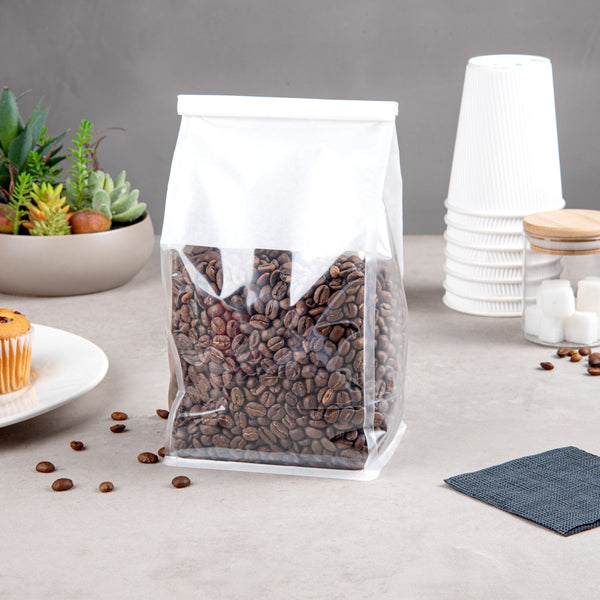 Restaurantware Bag Tek White Cotton Paper Tin Tie Bag - With Clear Window - 5" X 4" X 11 1/4" - 100 Count Box